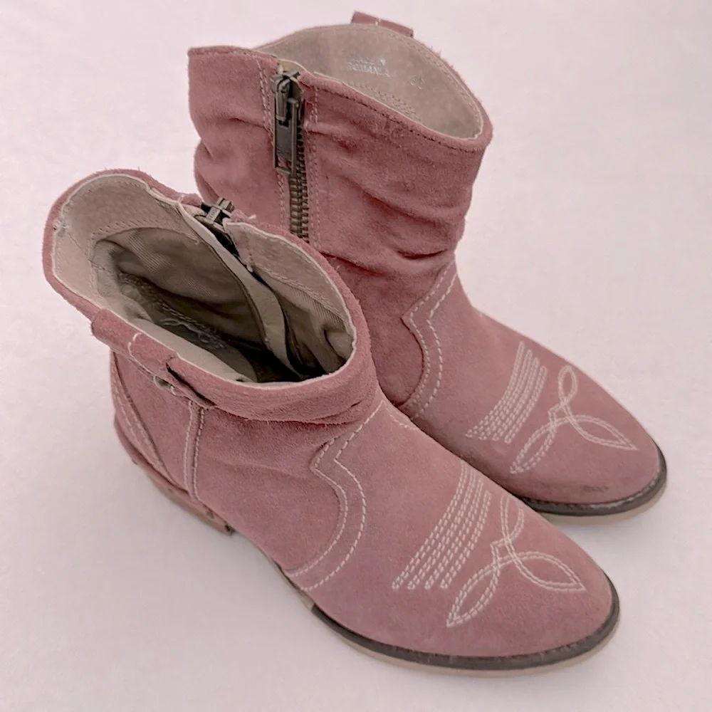 Sundance | Etta Cowboy Western Side Zip Suede Short Boots Pink (EU 36/US 6.5) - Picture 1 of 16